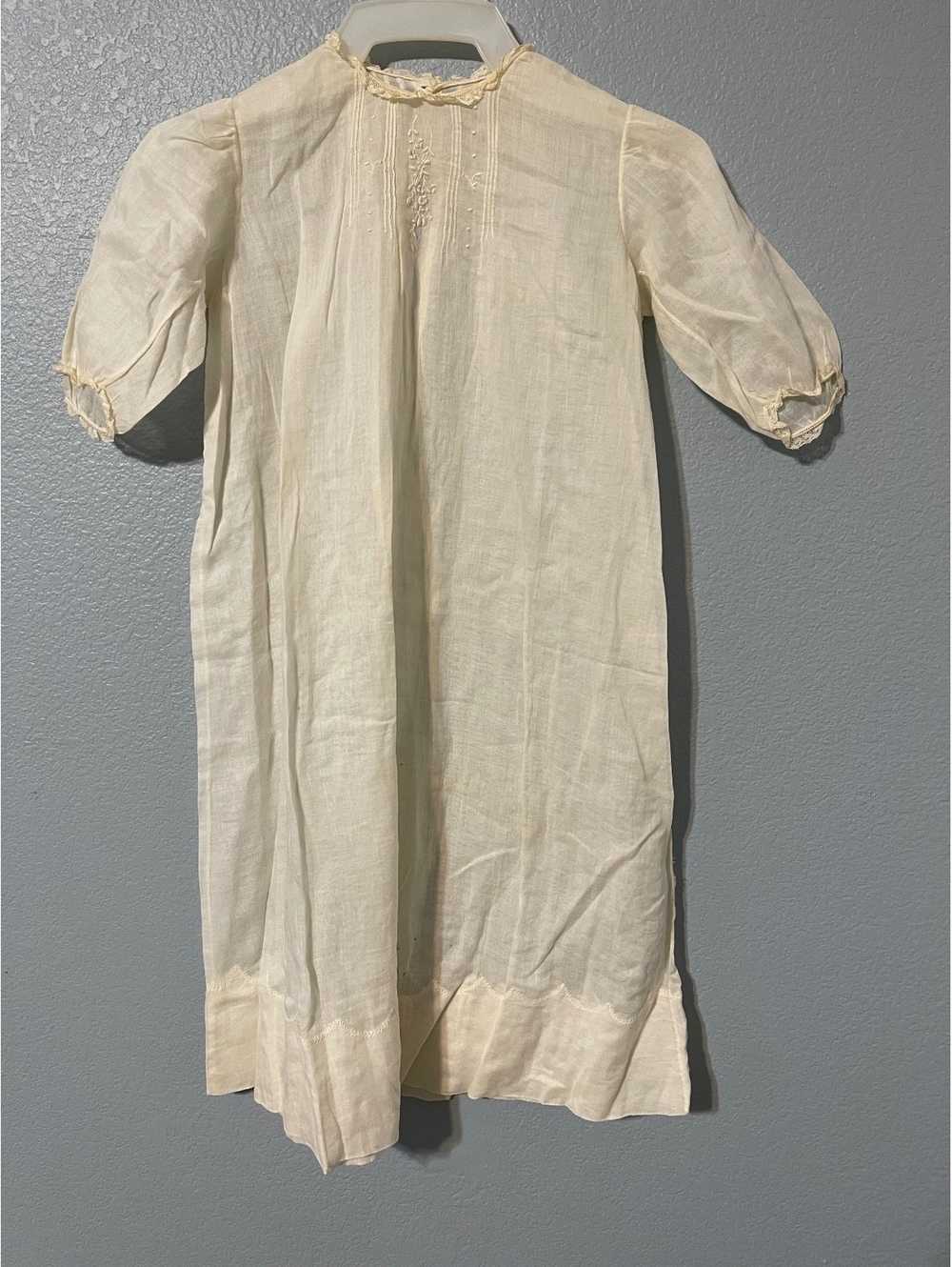 Antique Baby Gown Ivory Pintuck Embroidered Lace Victorian Edwardian Christening
